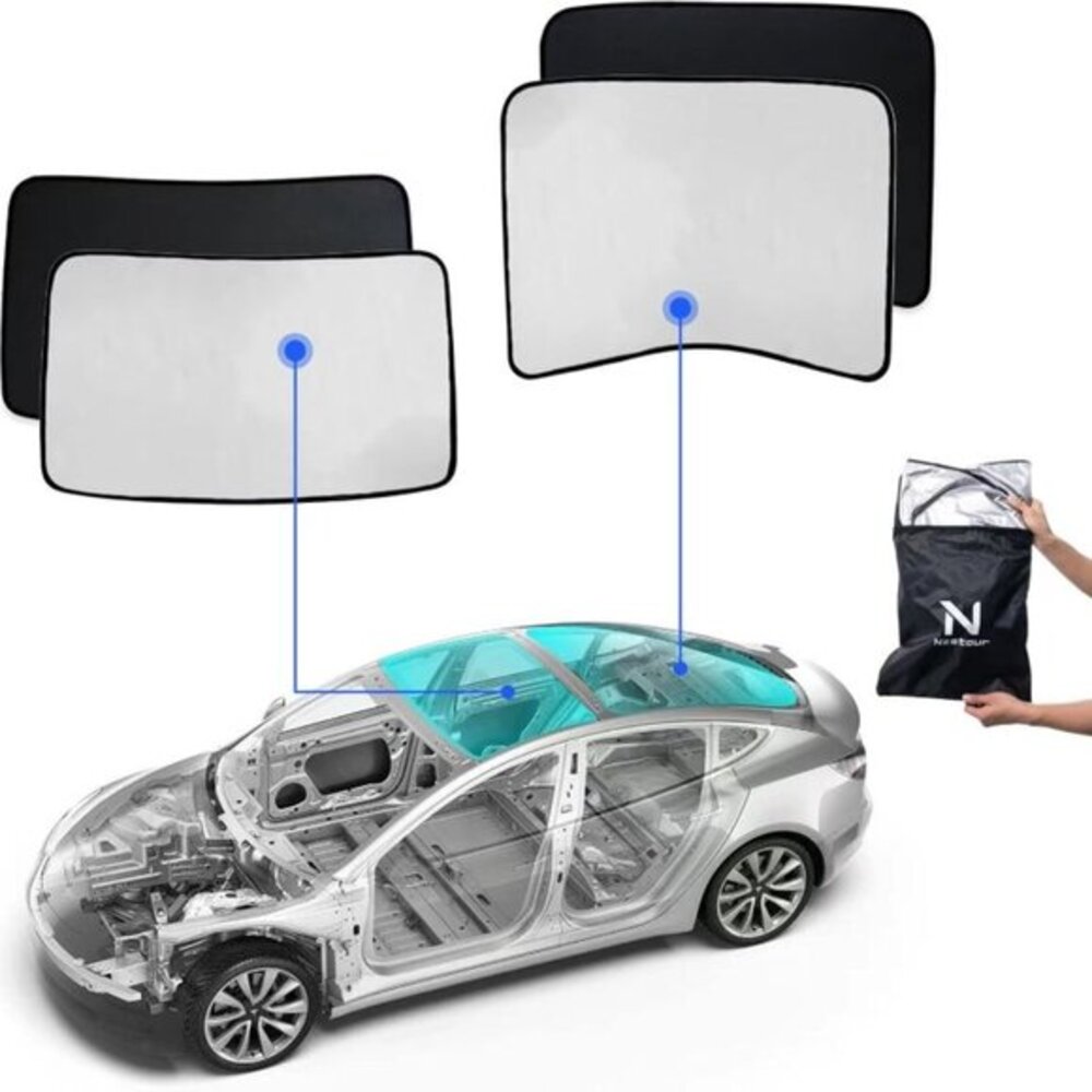 Tesla Sunshade, Foldable Mesh Top Roof Sunshade and Half Covered Rear